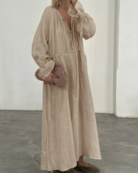 Cotton Lace-Up Flare Sleeve Maxi Dress