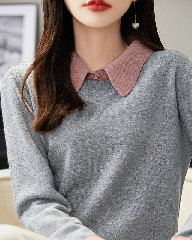 Merino Wool Contrast Colors POLO Collar Pullovers