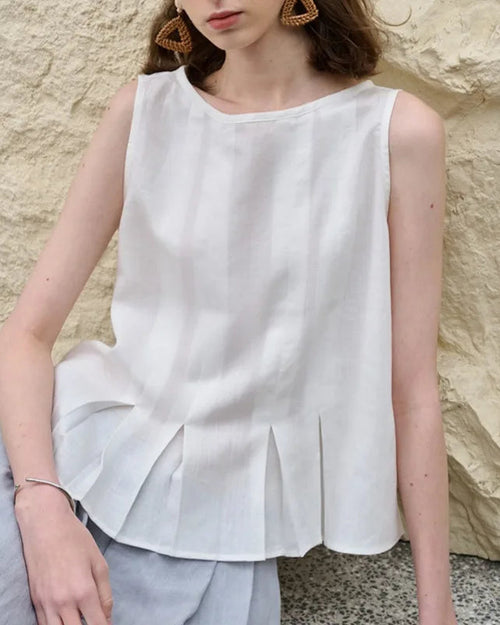 Ruched Linen Sleeveless Vest Top