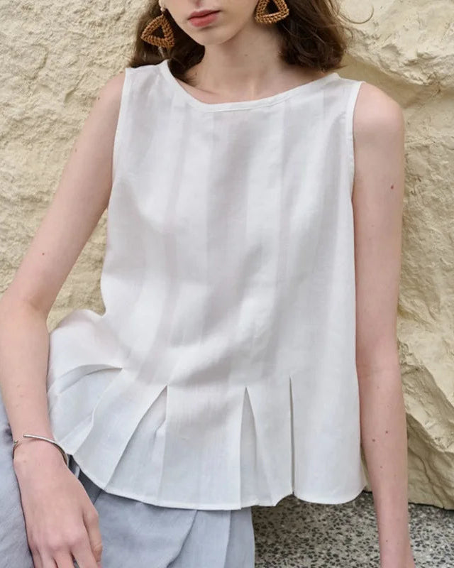 Ruched Linen Sleeveless Vest Top