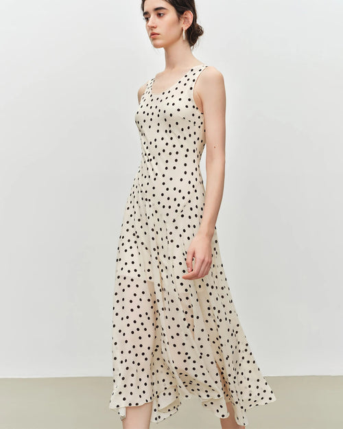 Polka Dot Chiffon Bias-Cut Dress
