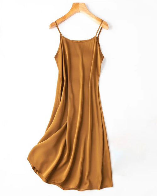 Silk-Spandex Spaghetti Strap A-Line Knee Dress