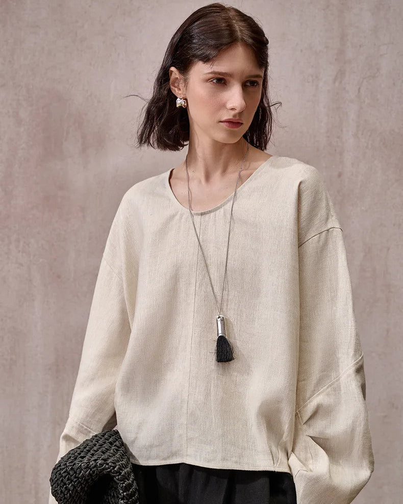 Loose-Fit Linen Crew-Neck Shirt