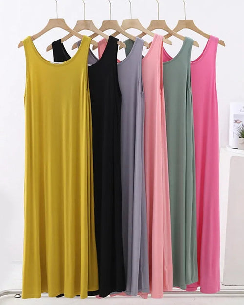 Modal Sleeveless Round-Neck Mid-Calf Sleep Dress