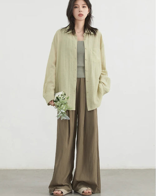 High-Waist Pleated Wide-Leg Trousers