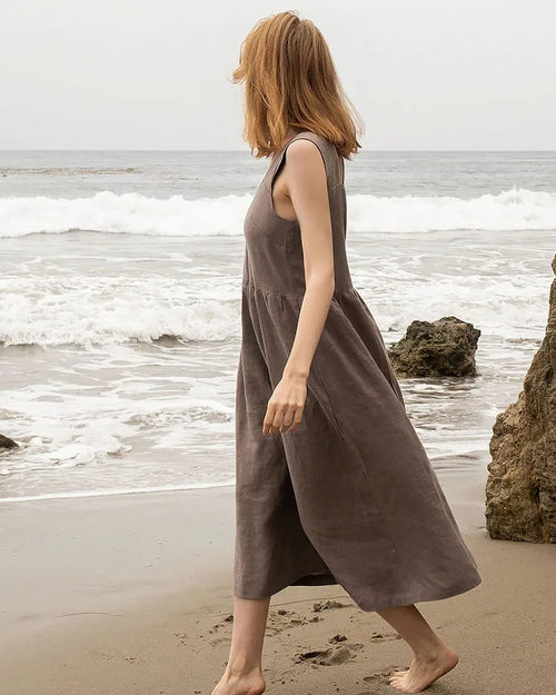 Square-Neck Linen Maxi Dress