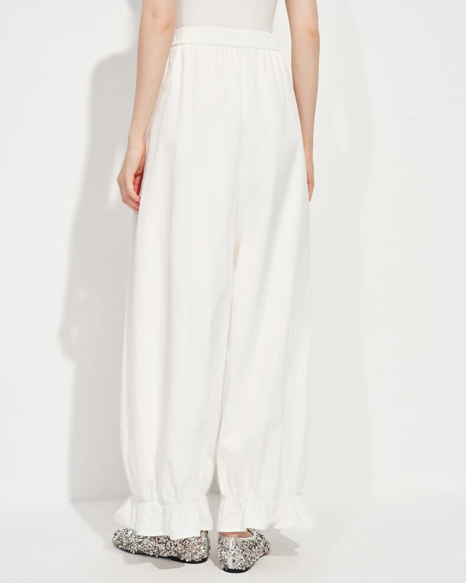 Elastic-Waist Wide-Leg Flared Trousers
