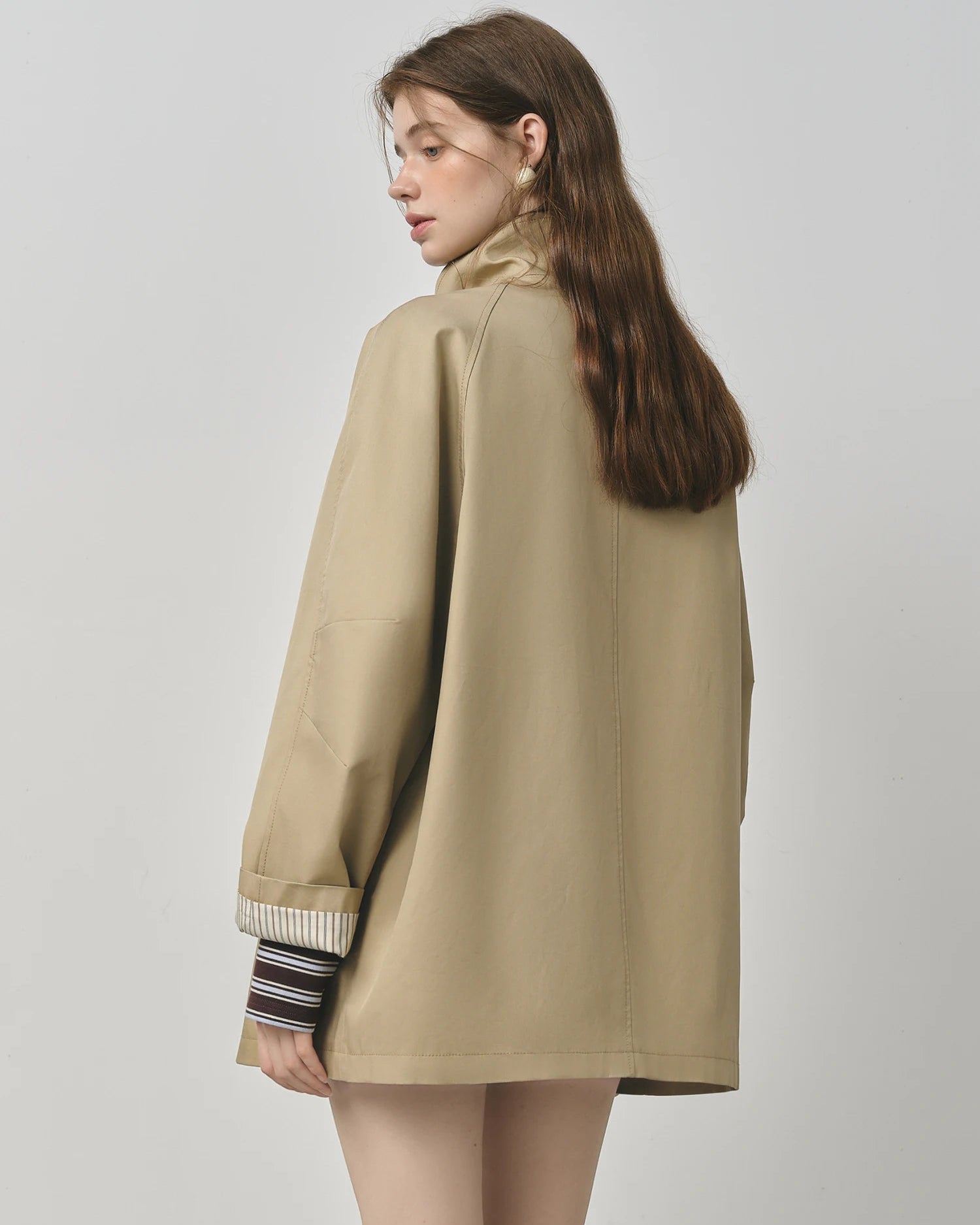 Short Stand Collar Windbreaker Trench Jacket