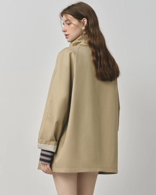 Short Stand Collar Windbreaker Trench Jacket