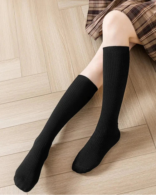 Ribbed Wool Blended Long Socks