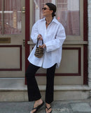 Cotton Minimalist Lapel Long-Sleeve Shirt