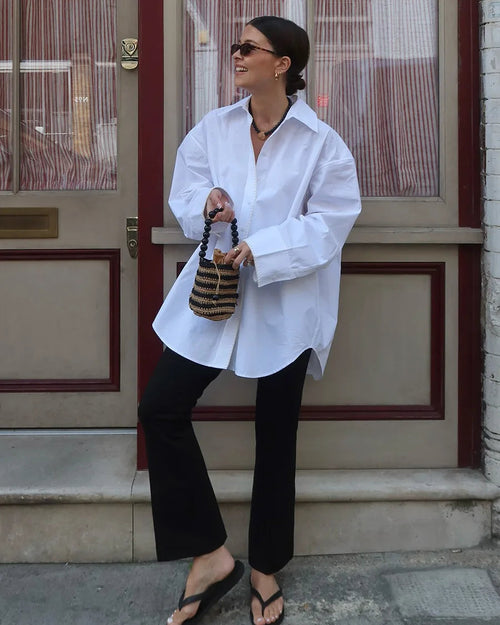 Cotton Minimalist Lapel Long-Sleeve Shirt
