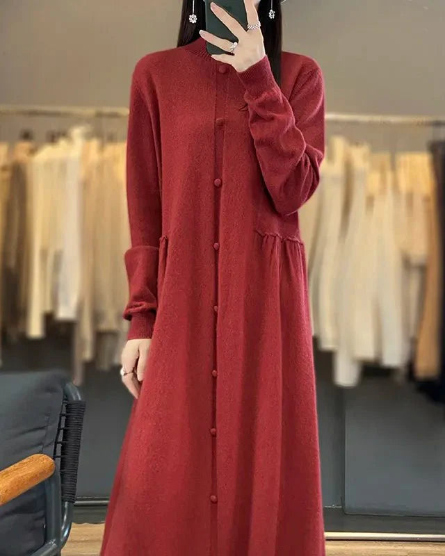 Oversized Button Detailed Wool Dress