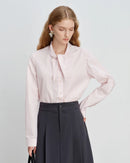 Striped Cotton Bunny-Tie Collar Shirt