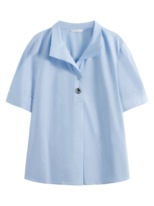 Collared Cotton Blend Short-Sleeved Shirt
