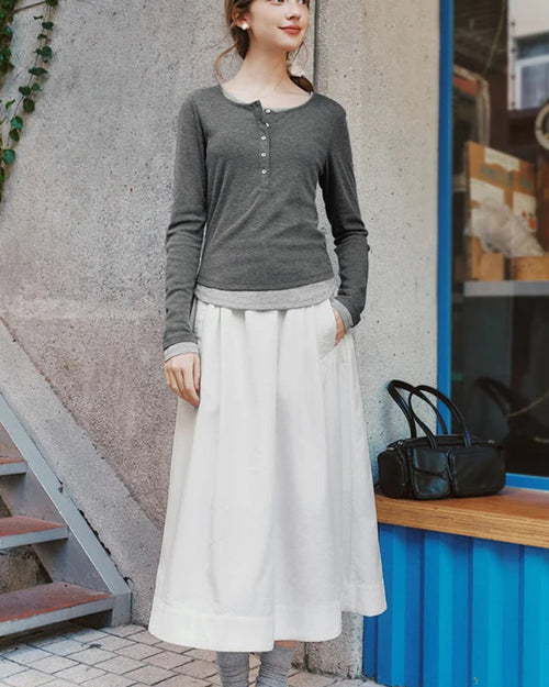 Relaxed Cotton Tencel A-Line Skirt