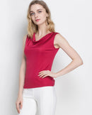 Silk-Viscose Draped Collar Sleeveless Tank Top