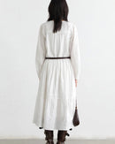 Striped Lantern Sleeve A-Line Midi Dress