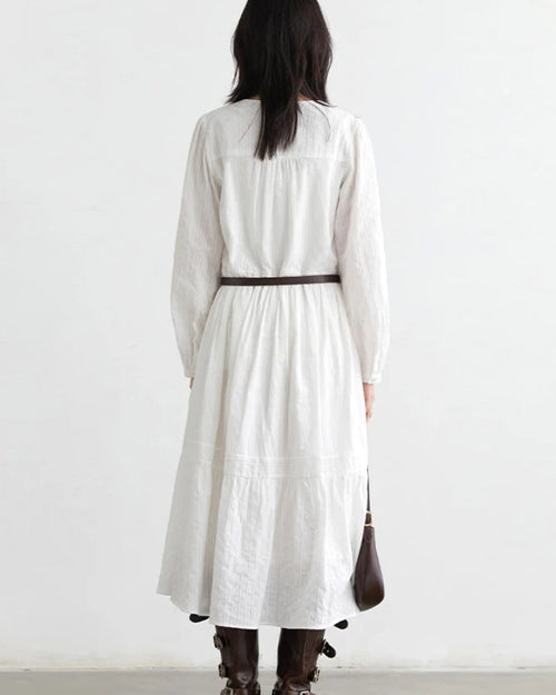 Striped Lantern Sleeve A-Line Midi Dress
