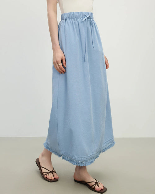Loose-Fit Solid-Color A-Line Knit Skirt