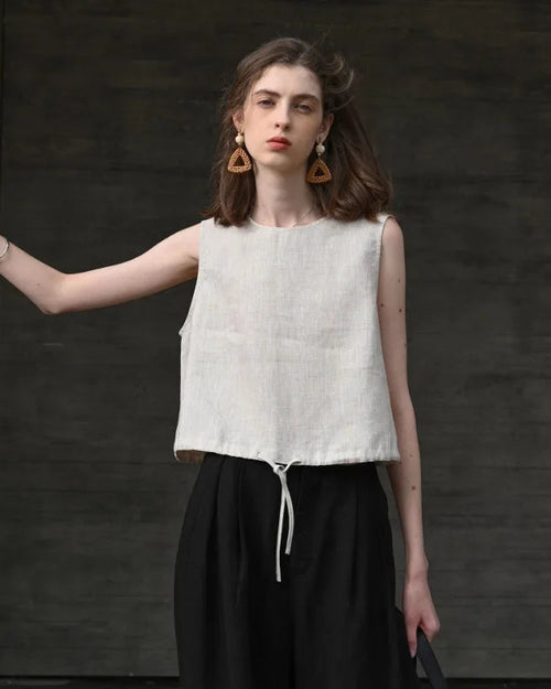 Linen Sleeveless O-Neck Casual Top