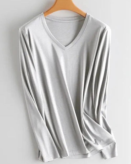 Soft Knit V-Neck Long Sleeve Top