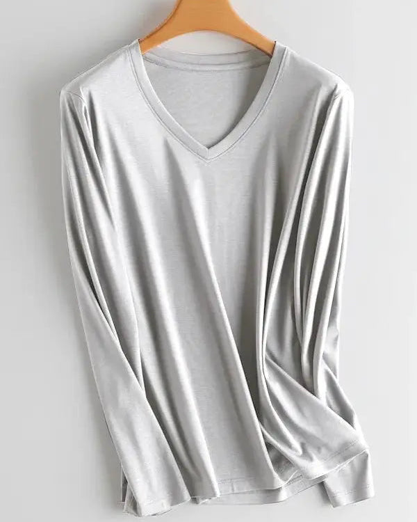 Soft Knit V-Neck Long Sleeve Top