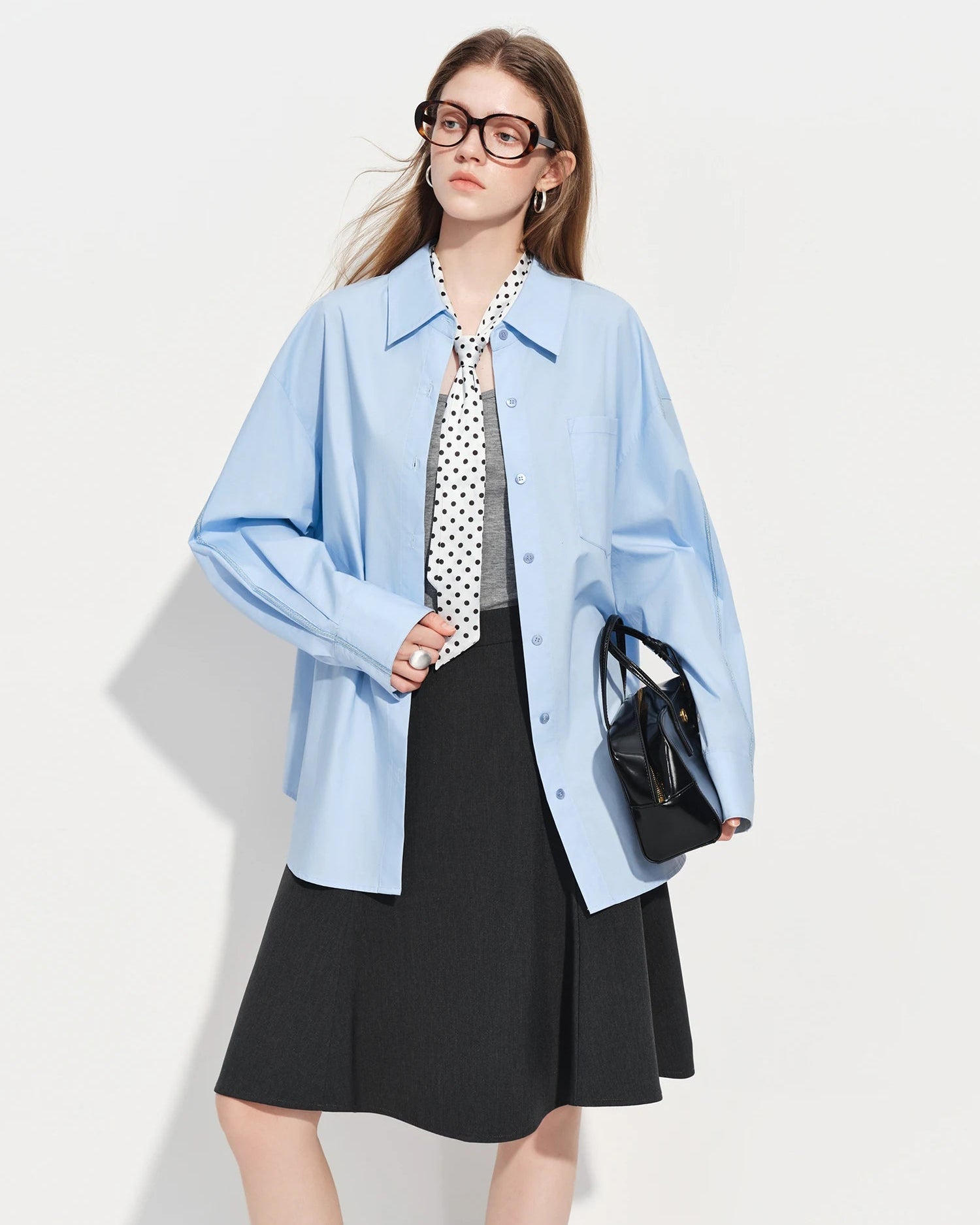 Loose-Fit Cotton Stand-Collar Shirt