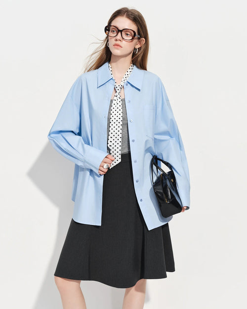 Loose-Fit Cotton Stand-Collar Shirt