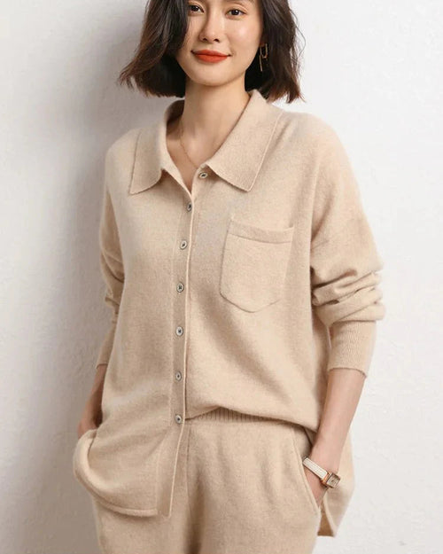 Cashmere Knitted Turn-down Collar Shirt