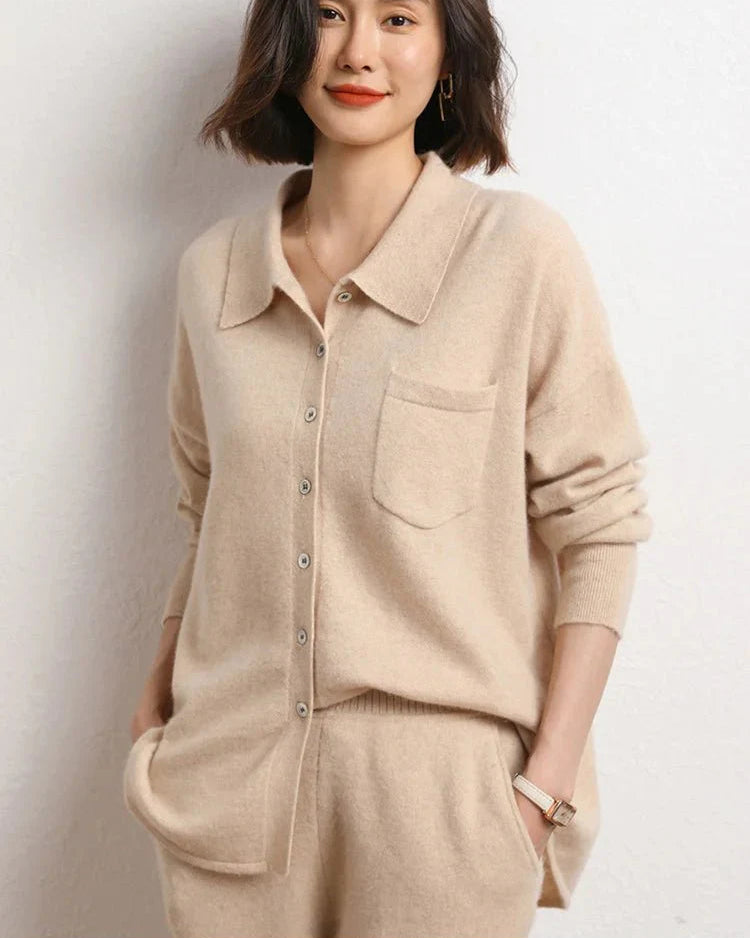 Cashmere Knitted Turn-down Collar Shirt