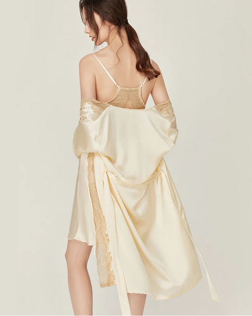 Mulberry Silk Lace V-Neck Spaghetti Strap Sleep Set