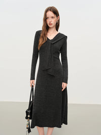 Scarf Collar A-Line Knit Dress