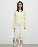 Hollow-Out Slant Shoulder Knit Top