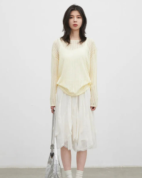 Hollow-Out Slant Shoulder Knit Top