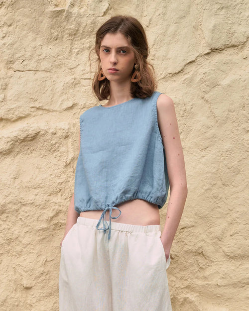 Linen Sleeveless O-Neck Casual Top