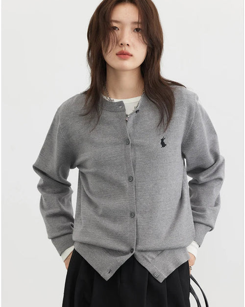 Soft blended knit cardigan with relaxed straight fit, O-neck collar, and full sleeves. Breathable, medium stretch.