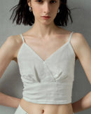 Linen V-Neck Spaghetti Strap Cropped Vest