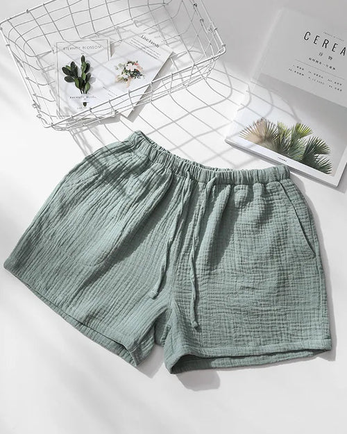 Cotton Elastic Waist Solid Sleep Shorts