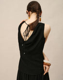 Linen Blend Sleeveless Crew Neck Vest
