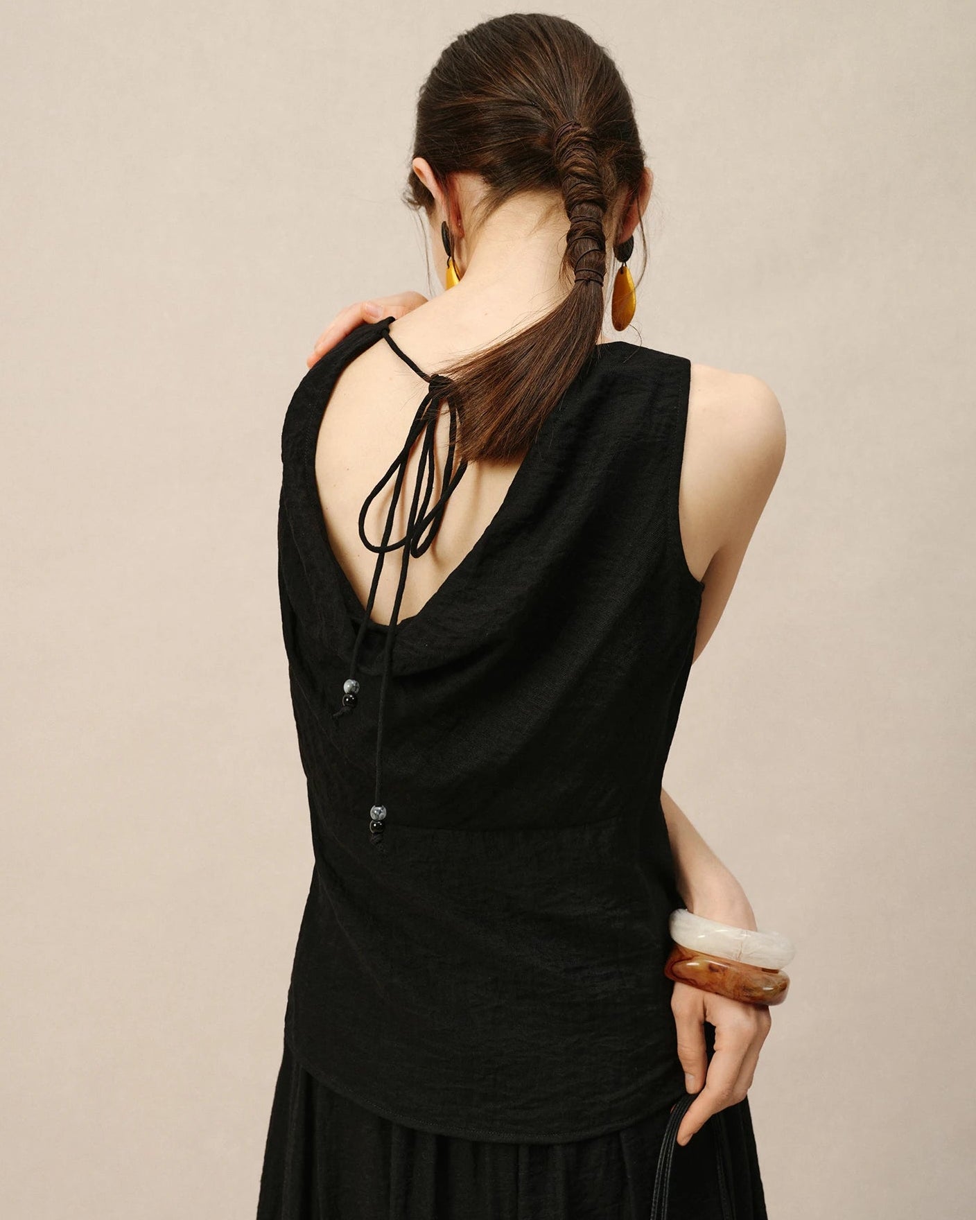 Linen Blend Sleeveless Crew Neck Vest