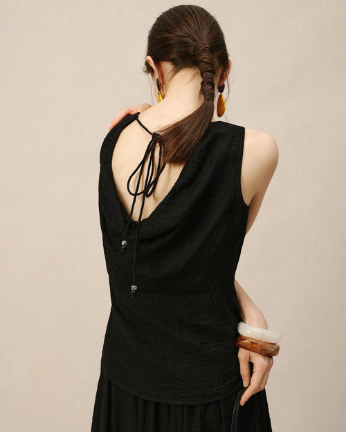 Linen Blend Sleeveless Crew Neck Vest