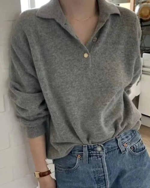 Polo Collar Gray Wool Sweater