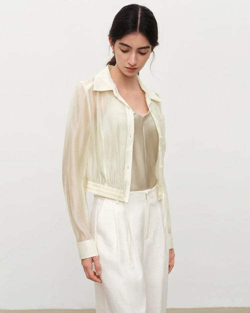 V-Neck Button-Front Long Sleeve Shirt