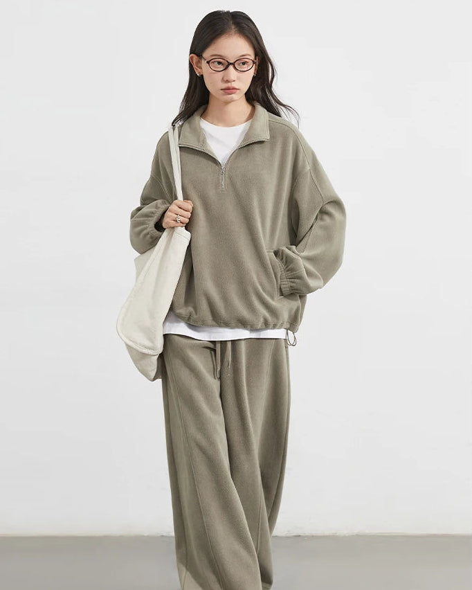 Granular Velvet Stand-Collar Two-Piece Set