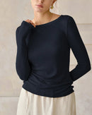 Off-The-Shoulder Slim-Fit Long-Sleeved T-Shirt