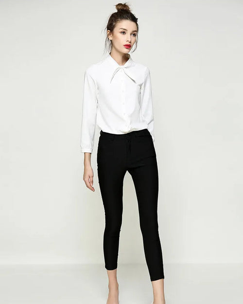 Solid Color Collar Tie Single-Breasted Shirt