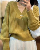 V-Neck 100% Cashmere Knitted Pullover Sweater