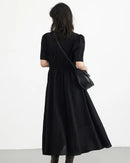 Retro V-Neck Puff Sleeve Loose Dress