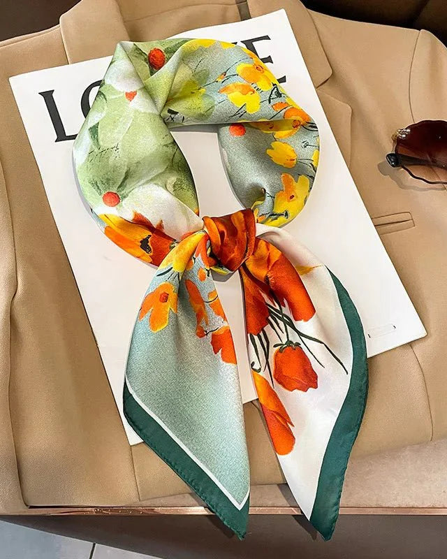 Animal Printed Silk Satin Square Scarf